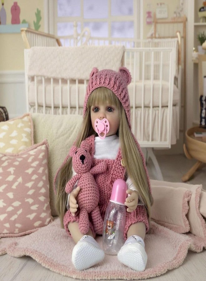 OOTLO Reborn Baby Doll Girl, 22 inch Soft Weighted Body, Cute Lifelike Handmade Silicone Doll for Gift to Kids, Toddlers Girls, Multicolor - Image 3